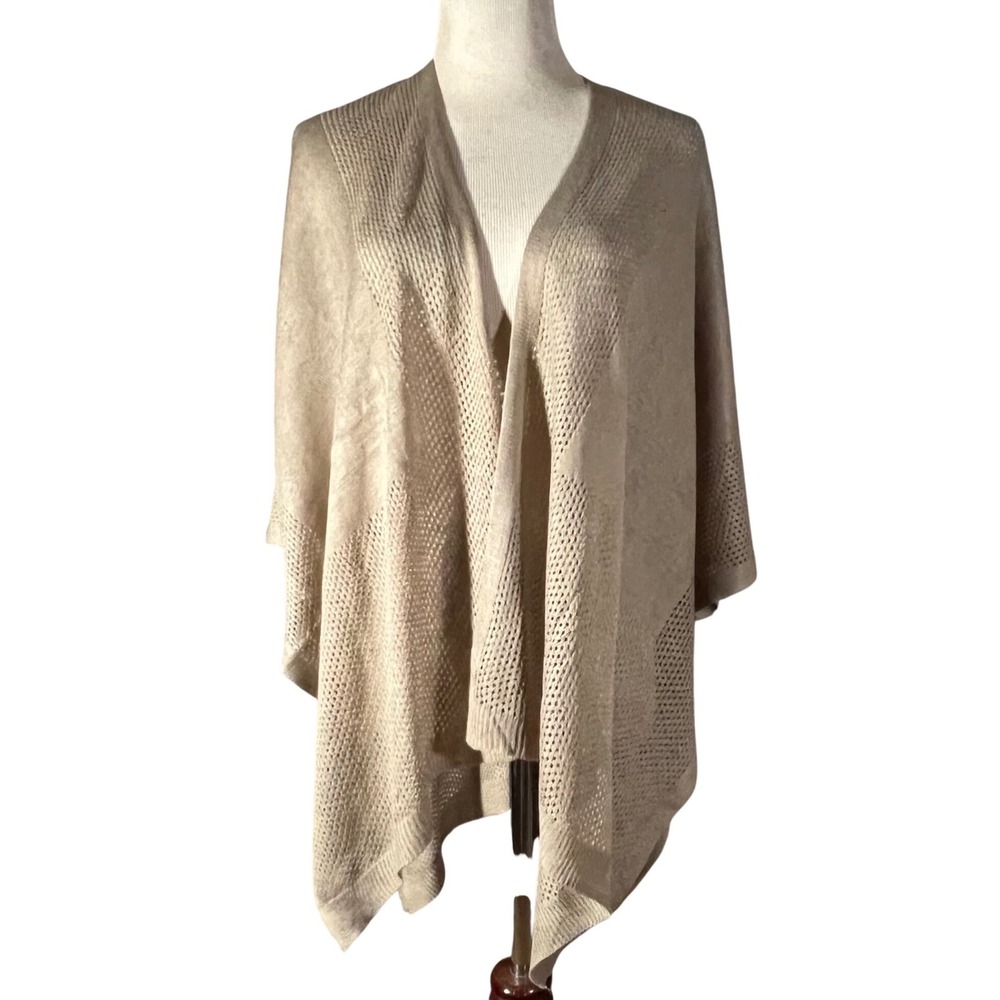 Vince Camuto Poncho Wrap Womens One Size Tan Beige Pointelle Mesh Open Front